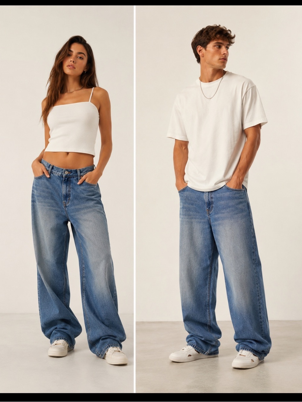 Weekday Astro Unisex Loose Baggy Jeans Sz 24/32 (29” inseam) Mid Wash